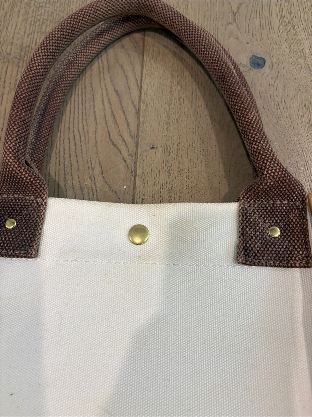 J Crew Canvas Tote Bag with Brown Handles - White - Picture 5 of 16